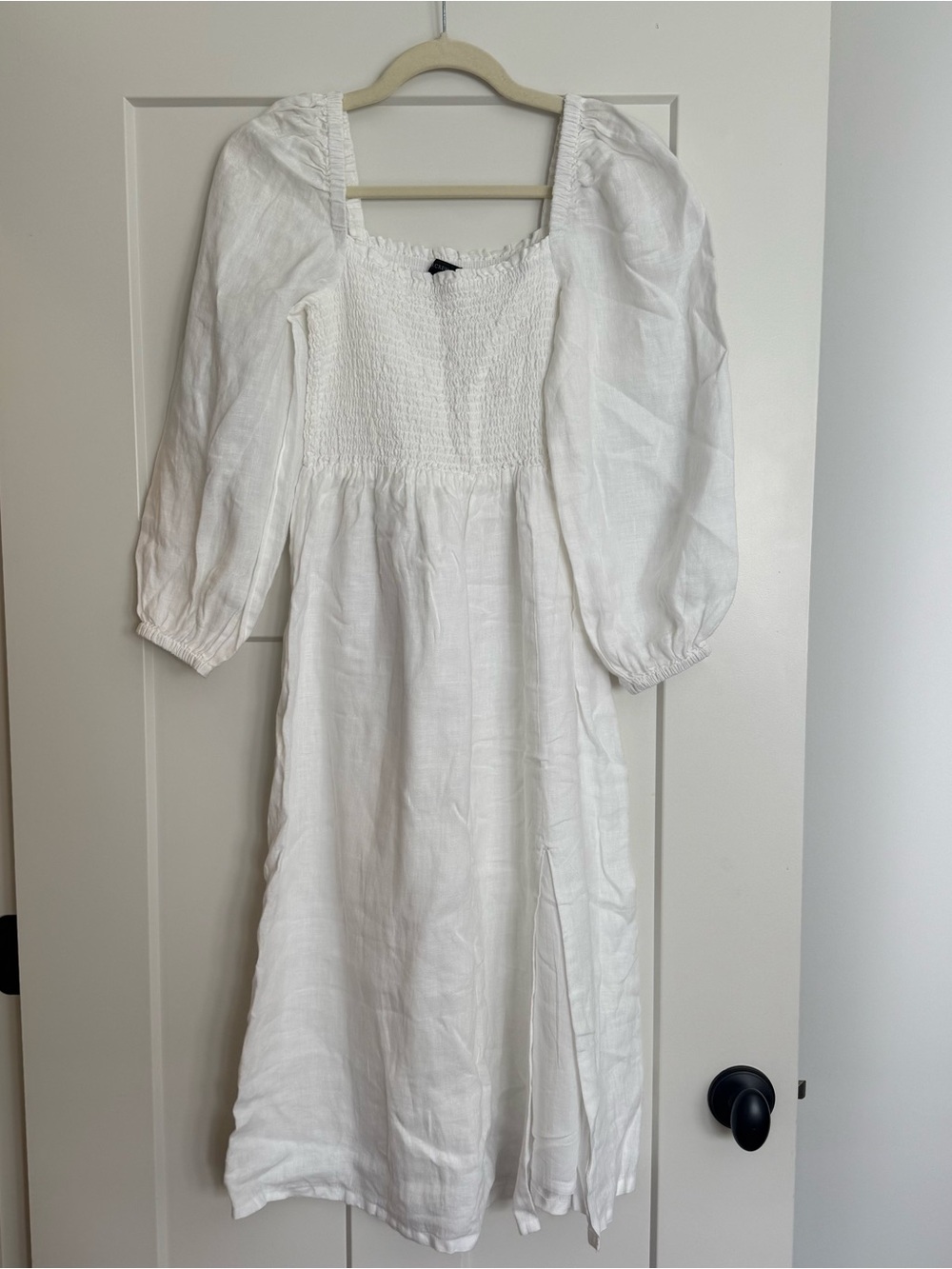 J Crew Smocked Bodice Linen Midi Dress